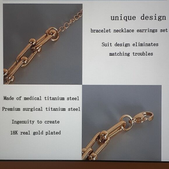 New 3Pc U-Shaped Horseshoe Buckle Bracelet, Earring, Necklace Set New In Box - Picture 4 of 5